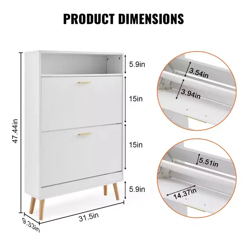 Meuble à chaussures avec 2 tiroirs basculants, meuble de rangement pour chaussures autoportant pour entrée avec casier de rangement supérieur, blanc