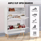 Meuble à chaussures avec 2 tiroirs basculants, meuble de rangement pour chaussures autoportant pour entrée avec casier de rangement supérieur, blanc