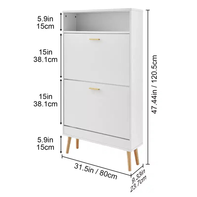 Meuble à chaussures avec 2 tiroirs basculants, meuble de rangement pour chaussures autoportant pour entrée avec casier de rangement supérieur, blanc