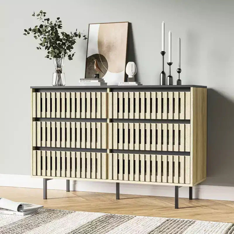Commode minimaliste cannelée avec tiroirs – Meuble de rangement moderne pour chambre, entrée et salon