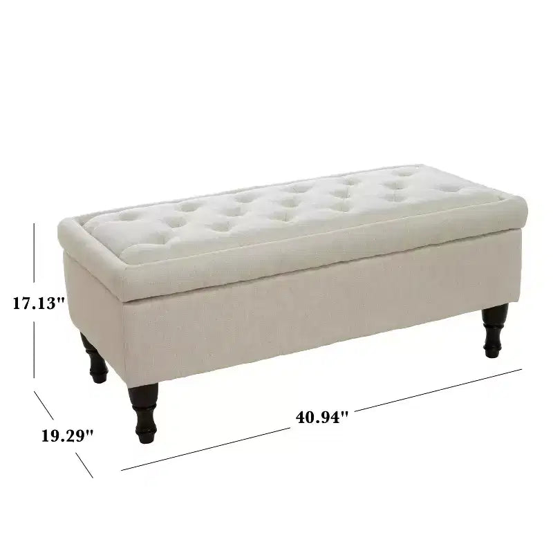 Banc ottoman de rangement capitonné avec pieds en bois tourné