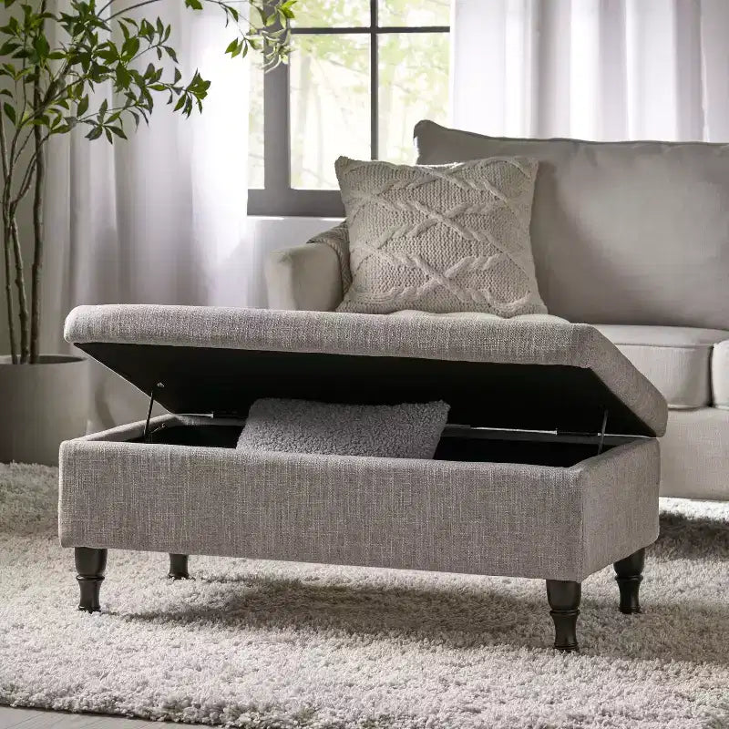 Banc ottoman de rangement capitonné avec pieds en bois tourné