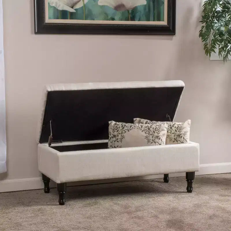 Banc ottoman de rangement capitonné avec pieds en bois tourné