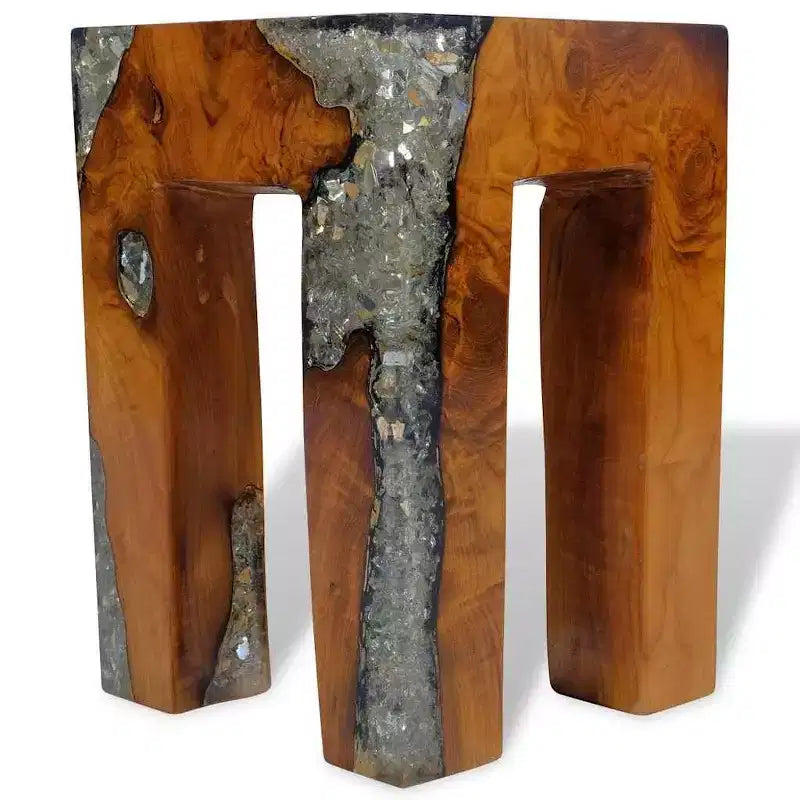 Tabouret multicolore en bois de teck massif et résine