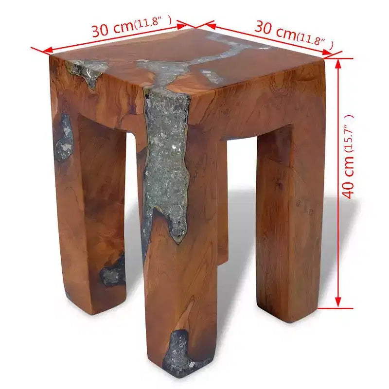 Tabouret multicolore en bois de teck massif et résine
