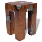 Tabouret multicolore en bois de teck massif et résine