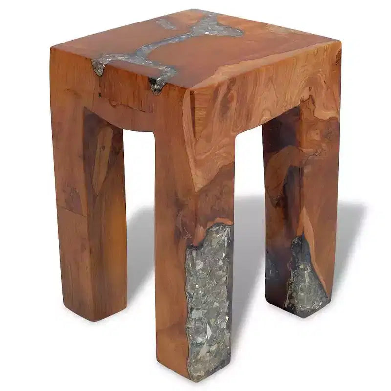 Tabouret multicolore en bois de teck massif et résine