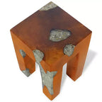 Tabouret multicolore en bois de teck massif et résine