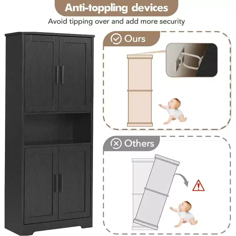 Meuble de rangement de cuisine de 70 pouces de haut avec 4 portes et étagères réglables