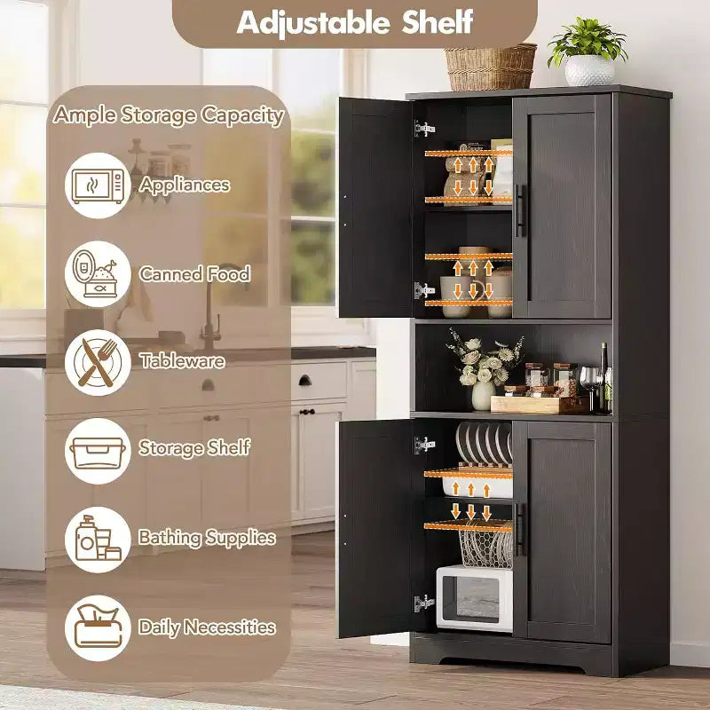 Meuble de rangement de cuisine de 70 pouces de haut avec 4 portes et étagères réglables