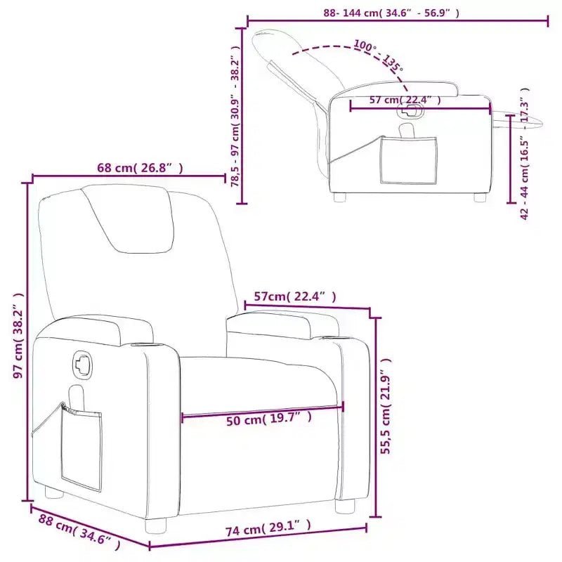 Fauteuil inclinable massant avec 6 points de vibration, réglable, similicuir crème