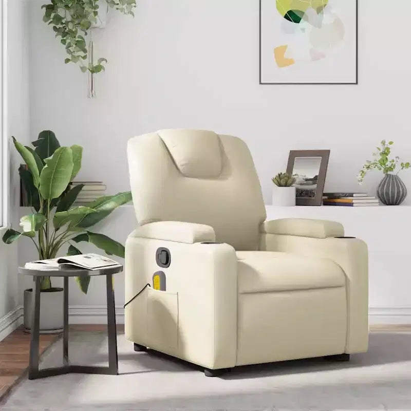 Fauteuil inclinable massant avec 6 points de vibration, réglable, similicuir crème
