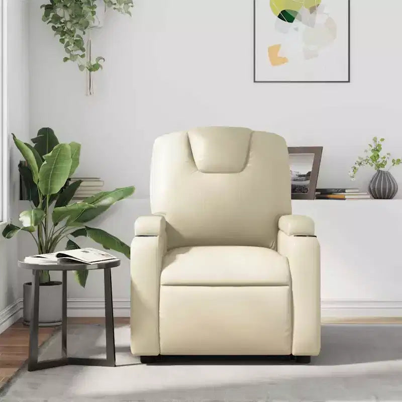 Fauteuil inclinable massant avec 6 points de vibration, réglable, similicuir crème