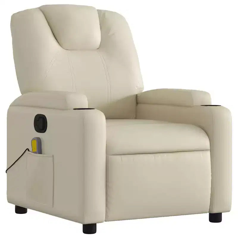 Fauteuil inclinable massant avec 6 points de vibration, réglable, similicuir crème