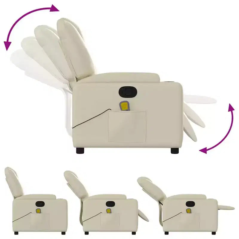 Fauteuil inclinable massant avec 6 points de vibration, réglable, similicuir crème