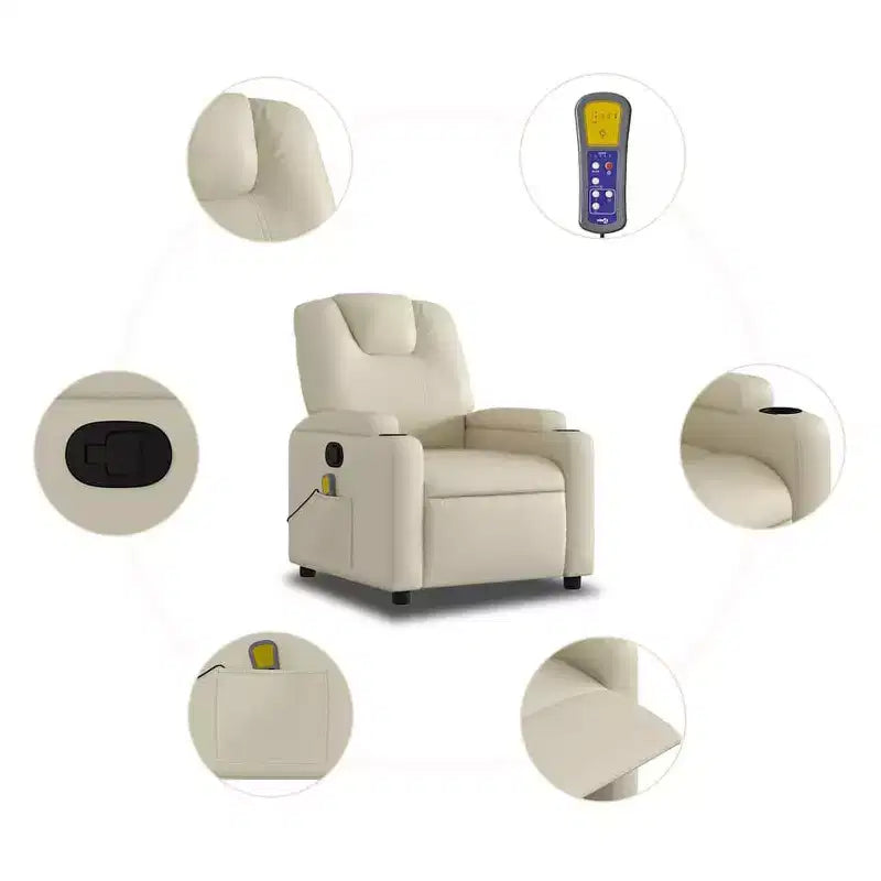 Fauteuil inclinable massant avec 6 points de vibration, réglable, similicuir crème