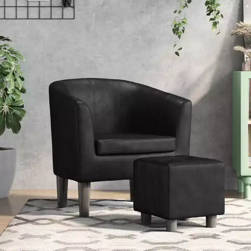 Fauteuil contemporain avec repose-pieds - Revêtement en similicuir idéal pour salon, chambre, chambre d'amis ou bureau - Noir