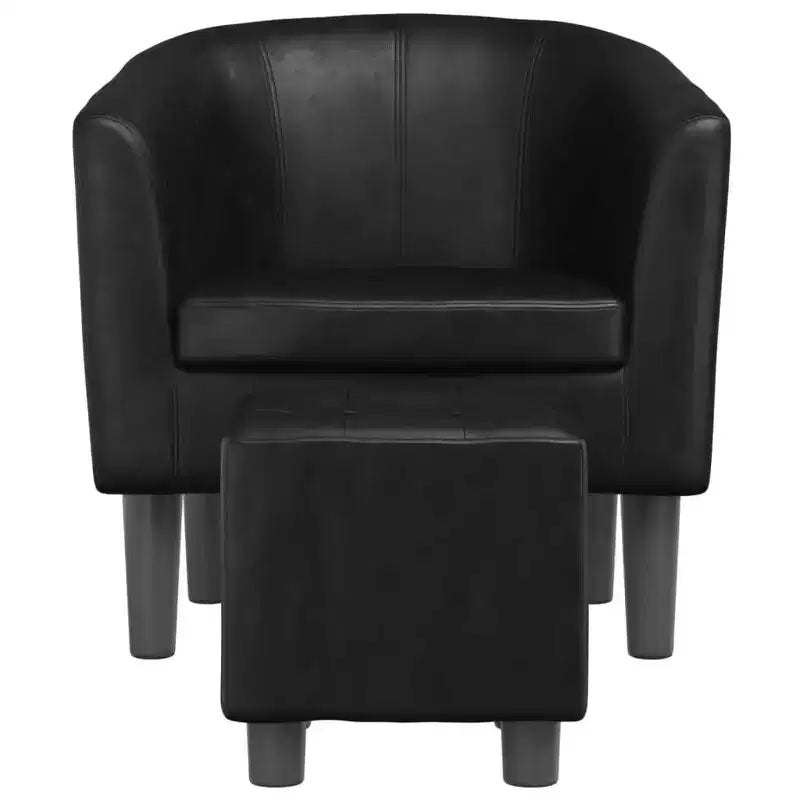 Fauteuil contemporain avec repose-pieds - Revêtement en similicuir idéal pour salon, chambre, chambre d'amis ou bureau - Noir