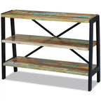 Buffet en bois massif recyclé avec cadre en acier – Trois étagères ouvertes, multicolore