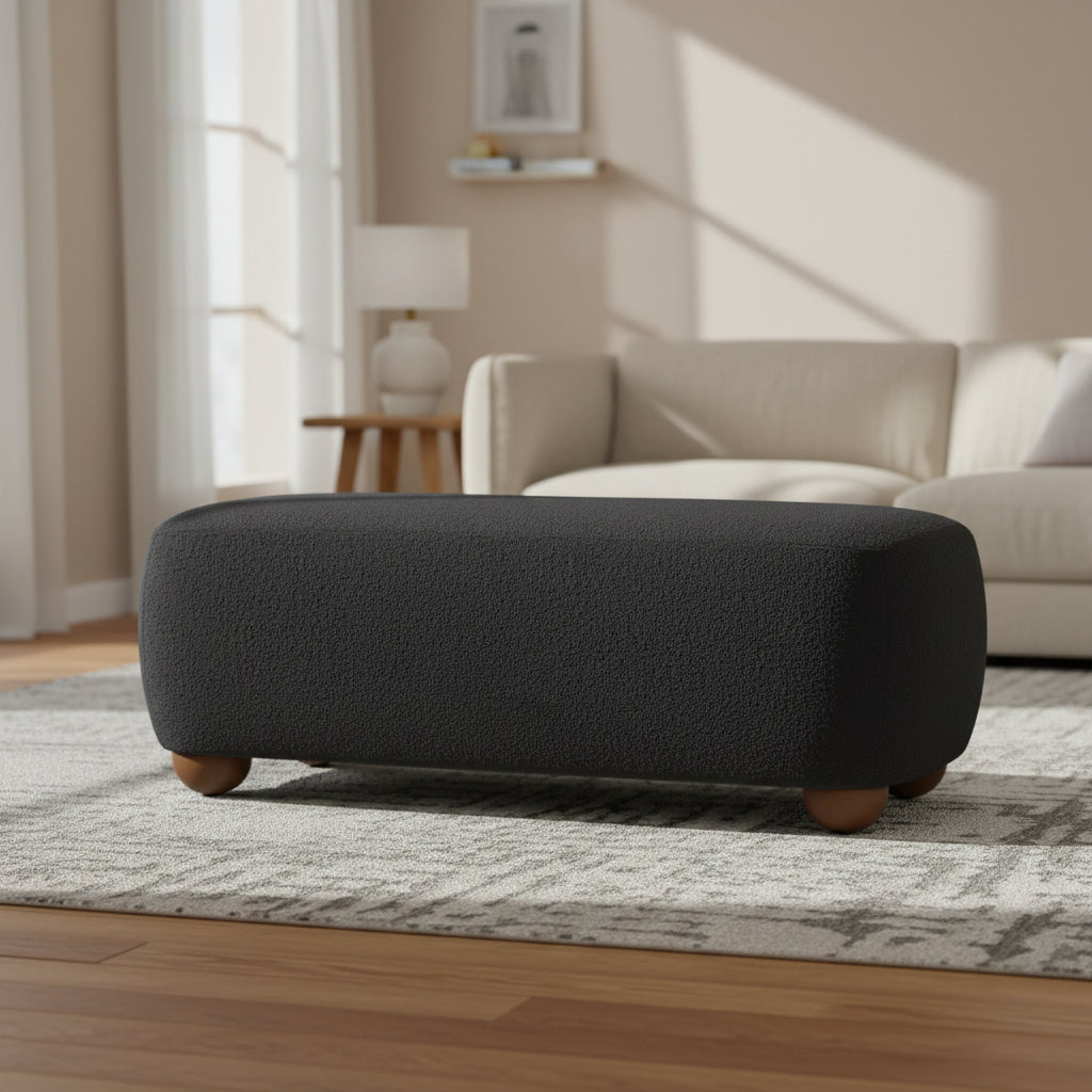 Pouf ottoman rectangulaire Whitley avec pieds en bois
