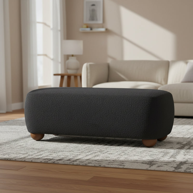 Pouf ottoman rectangulaire Whitley avec pieds en bois