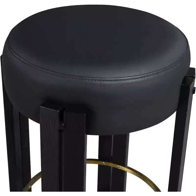 Tabouret de comptoir en similicuir végan noir avec repose-pieds en laiton brossé