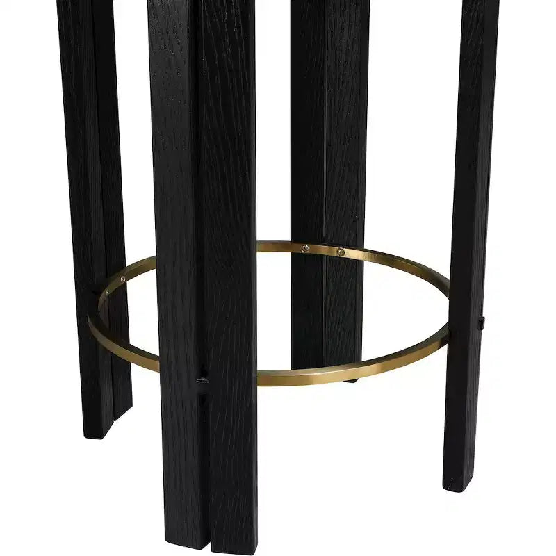 Tabouret de comptoir en similicuir végan noir avec repose-pieds en laiton brossé