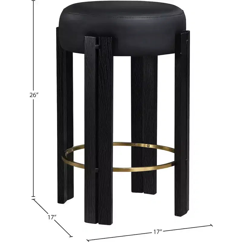 Tabouret de comptoir en similicuir végan noir avec repose-pieds en laiton brossé
