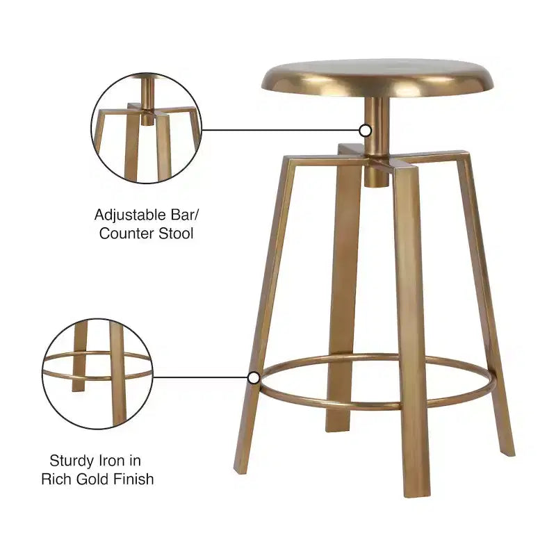 Tabouret de comptoir/bar réglable en fer doré